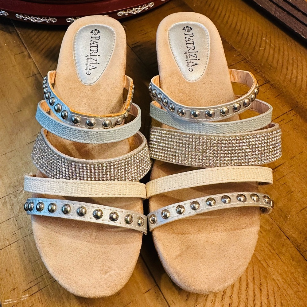 Patrizia Women's White Silver Studded Wedge Sandals - Silver Size 40/ US 9.5-10